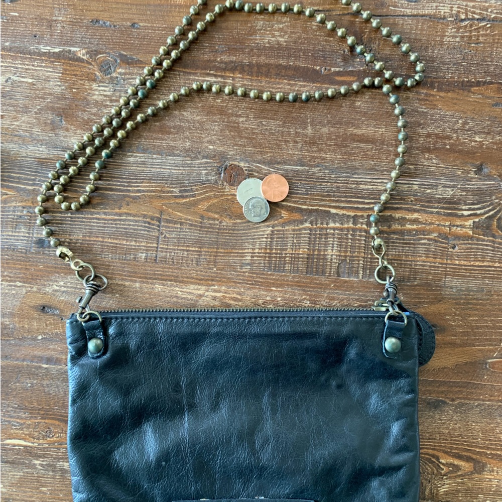 Leather Purse by MITZI BAKER w metal studs, zippers & stylish chain.